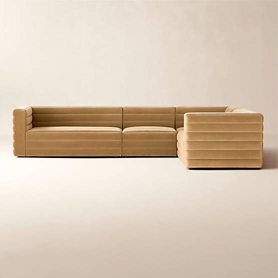 Strato 4-Piece L-Shaped Camel Brown Velvet Sectional Sofa