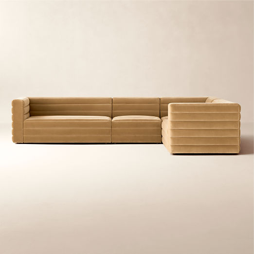Strato 4-Piece L-Shaped Camel Brown Velvet Sectional Sofa