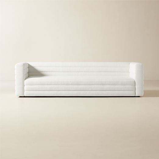 Strato 103" Channeled Ivory Performance Fabric Sofa