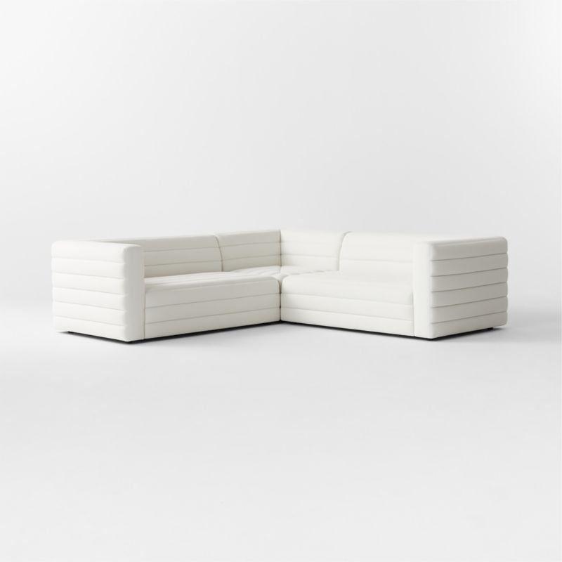 Strato 3-Piece L-Shaped Channeled Ivory Performance Fabric Sectional Sofa - image 5 of 10