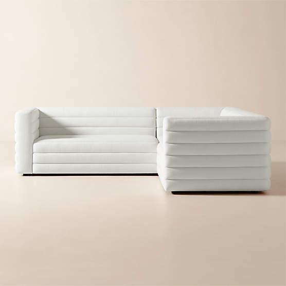 Strato 3-Piece L-Shaped Channeled Ivory Performance Fabric Sectional Sofa