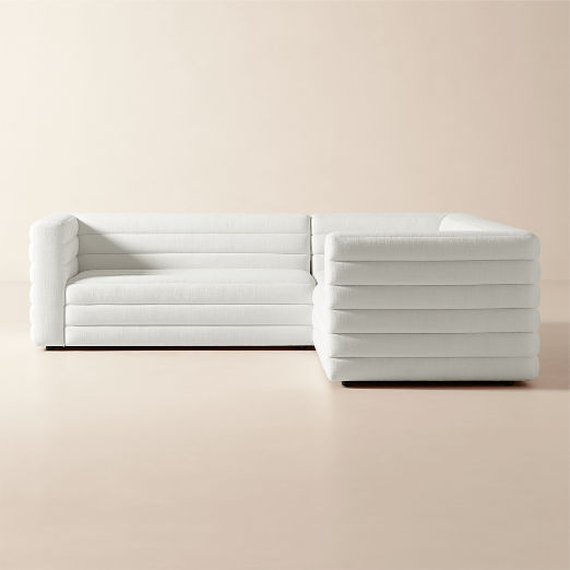 Strato 3-Piece L-Shaped Channeled Ivory Performance Fabric Sectional Sofa