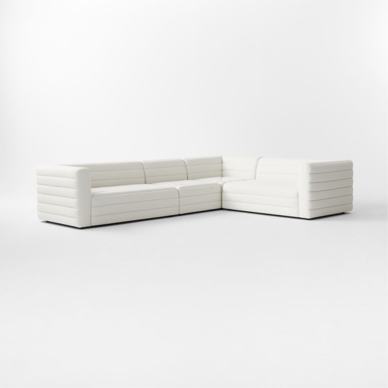 Strato 4-Piece L-Shaped Channeled Ivory Performance Fabric Sectional Sofa - image 5 of 9