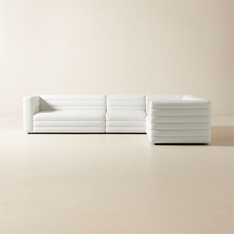 Strato 4-Piece L-Shaped Channeled Ivory Performance Fabric Sectional Sofa - image 0 of 9