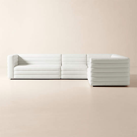 Strato 4-Piece L-Shaped Channeled Ivory Performance Fabric Sectional Sofa