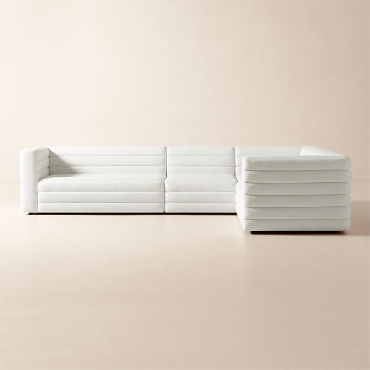Strato 4-Piece L-Shaped Channeled Ivory Performance Fabric Sectional Sofa