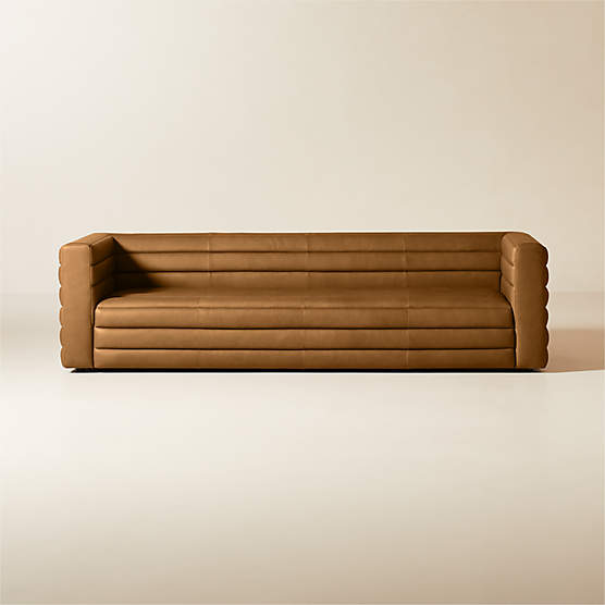 Strato 103" Channeled Brown Leather Sofa