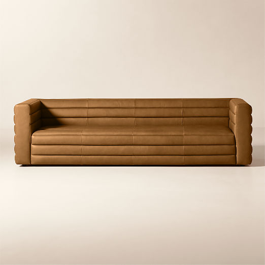 Strato 103" Channeled Brown Leather Sofa