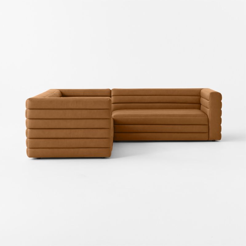 Strato 3-Piece L-Shaped Channeled Brown Leather Sectional Sofa - image 6 of 8