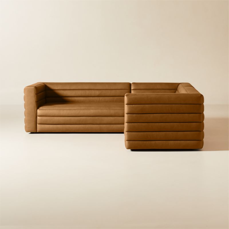 Strato 3-Piece L-Shaped Channeled Brown Leather Sectional Sofa - image 0 of 8