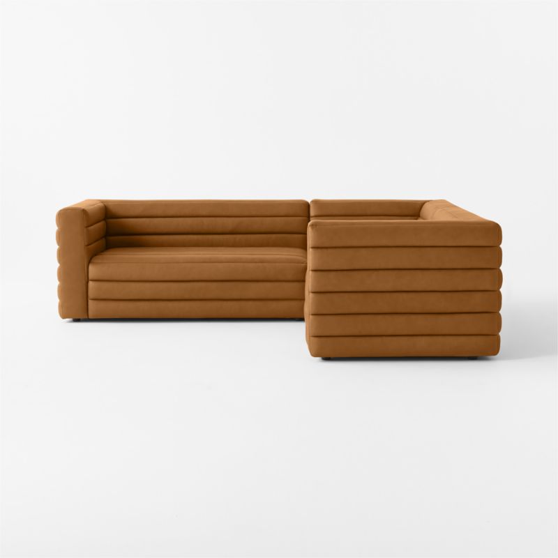 Strato 3-Piece L-Shaped Channeled Brown Leather Sectional Sofa - image 4 of 8