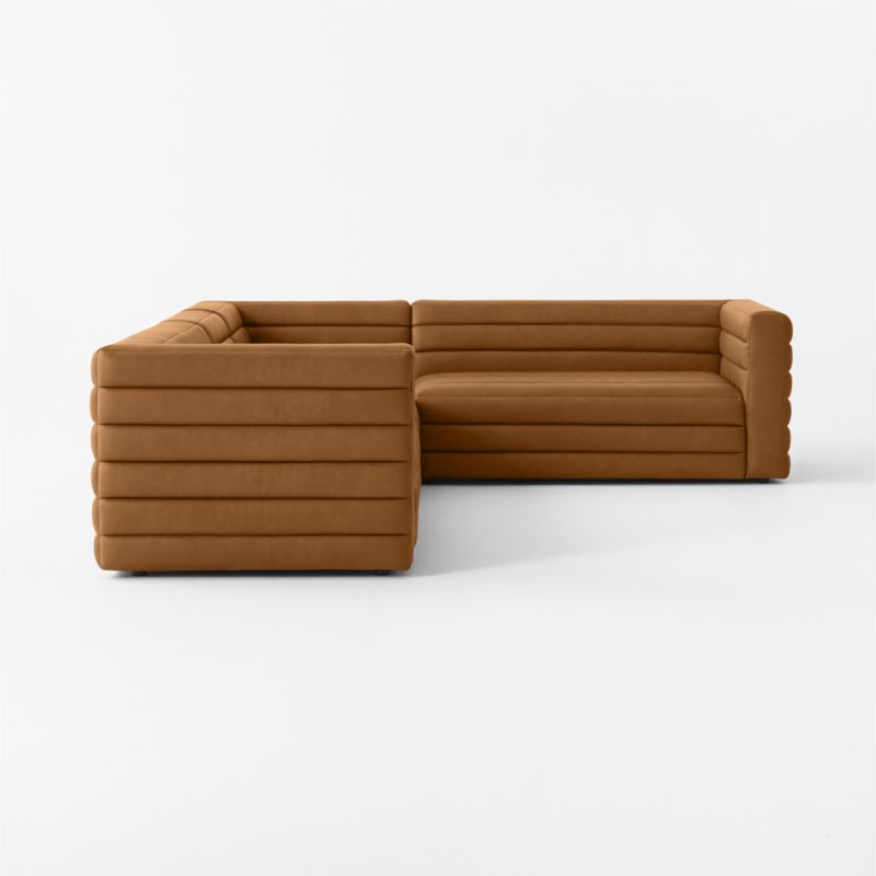 Strato 4-Piece L-Shaped Channeled Brown Leather Sectional Sofa - image 5 of 7