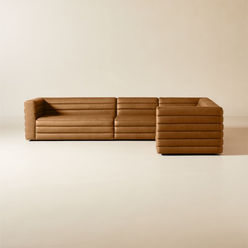 Strato 4-Piece L-Shaped Channeled Brown Leather Sectional Sofa - image 0 of 7