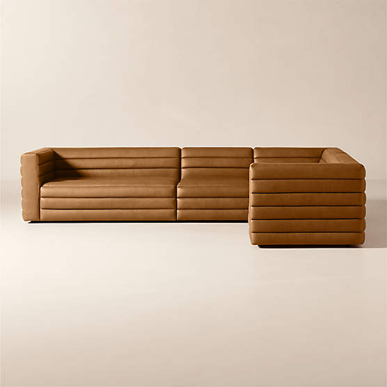 Strato 4-Piece L-Shaped Channeled Brown Leather Sectional Sofa