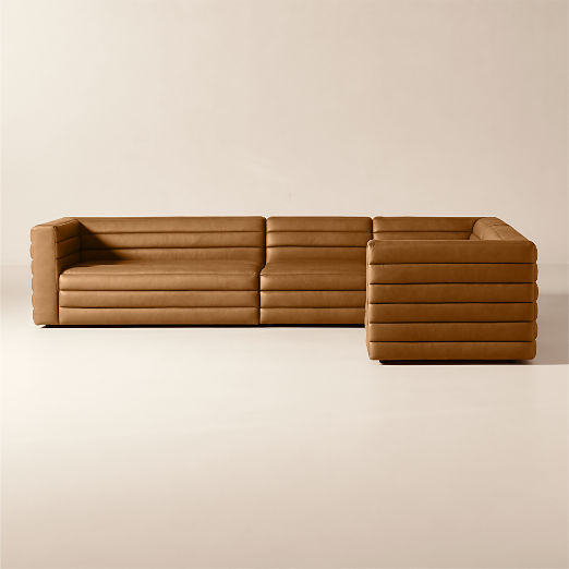 Strato 4-Piece L-Shaped Channeled Brown Leather Sectional Sofa