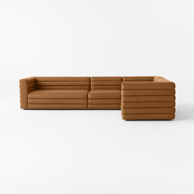 Strato 4-Piece L-Shaped Channeled Brown Leather Sectional Sofa - image 2 of 7