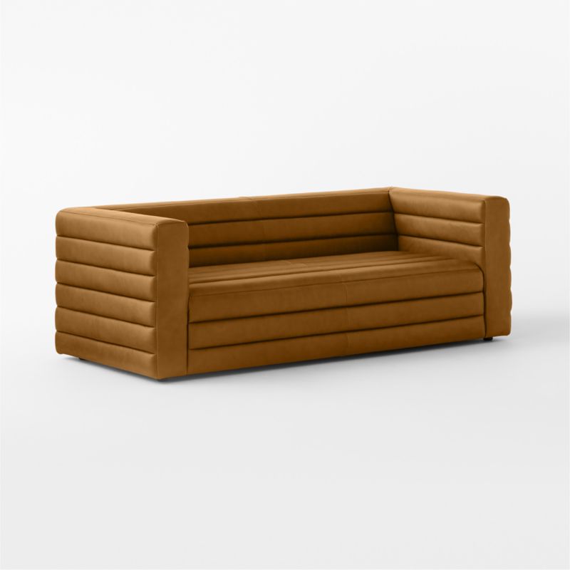 Strato 80" Channeled Brown Leather Sofa - image 3 of 7