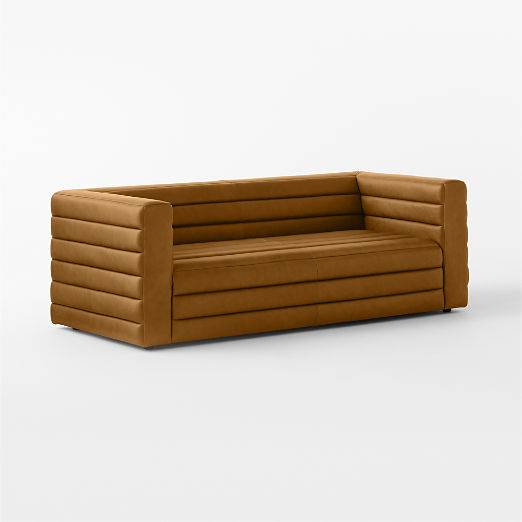 Strato 80" Channeled Brown Leather Sofa