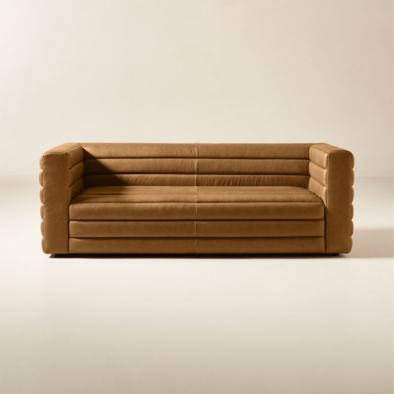 Strato 80" Channeled Brown Leather Sofa - image 0 of 7