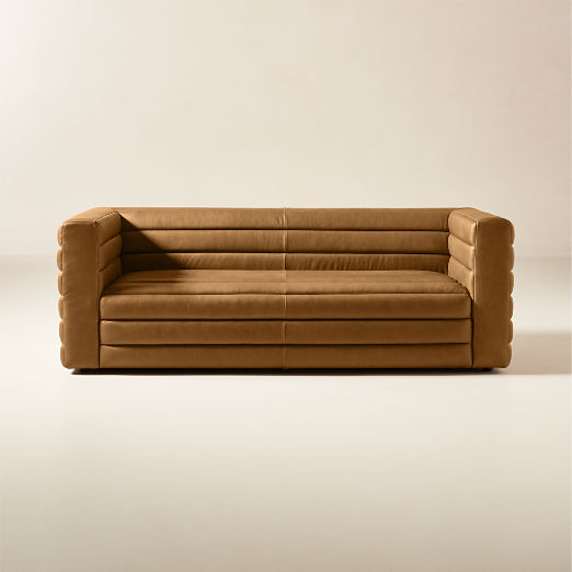 Strato Channeled Brown Leather Sofa (80"-103")