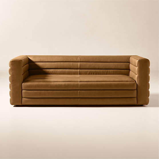 Strato 80" Channeled Brown Leather Sofa