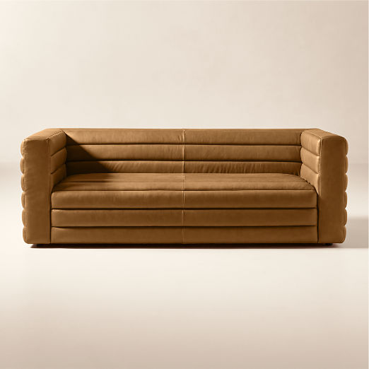 Strato Channeled Brown Leather Sofa (80"-103")