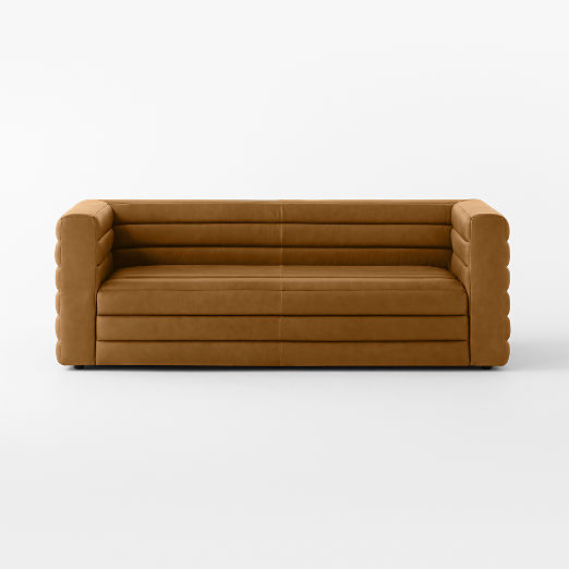 Strato 80" Channeled Brown Leather Sofa