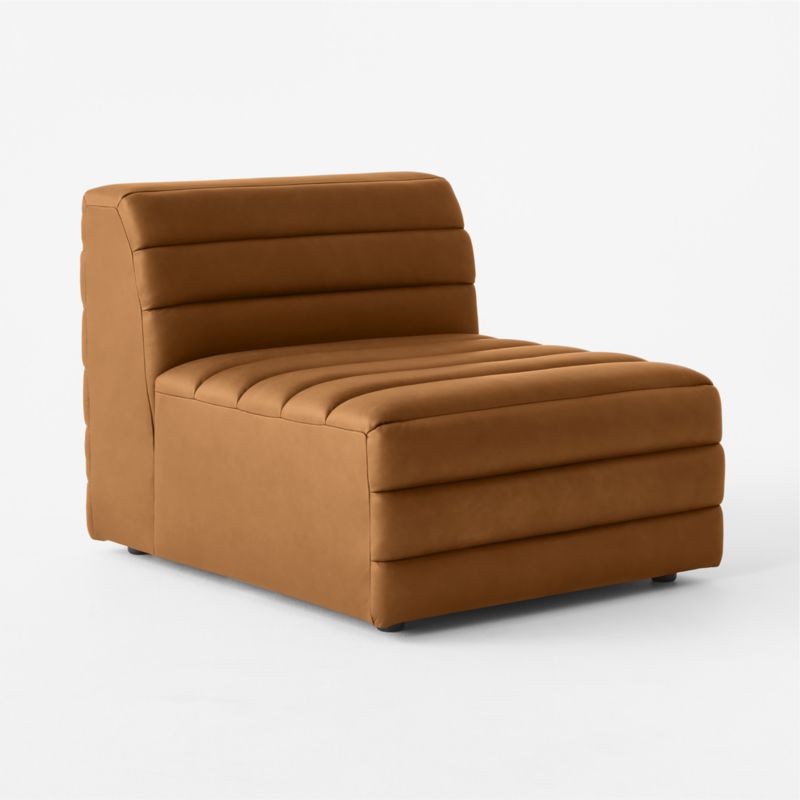 Strato Channeled Brown Leather Armless Chair - image 3 of 7