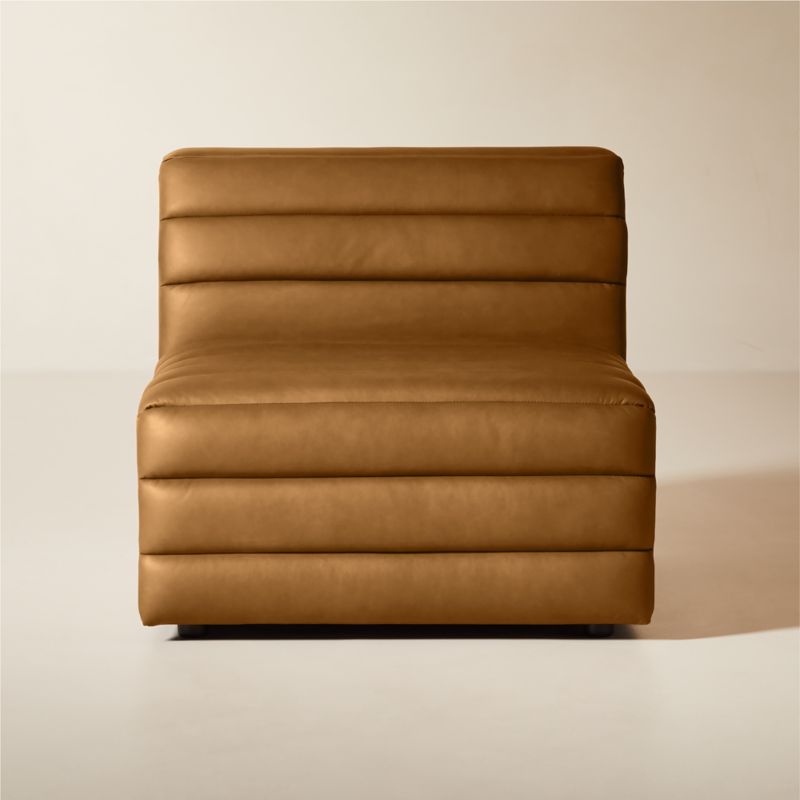 Strato Channeled Brown Leather Armless Chair - image 0 of 7