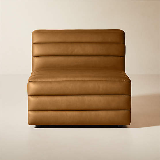 Strato Channeled Brown Leather Armless Chair