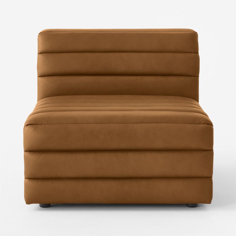 Strato Channeled Brown Leather Armless Chair - image 2 of 7