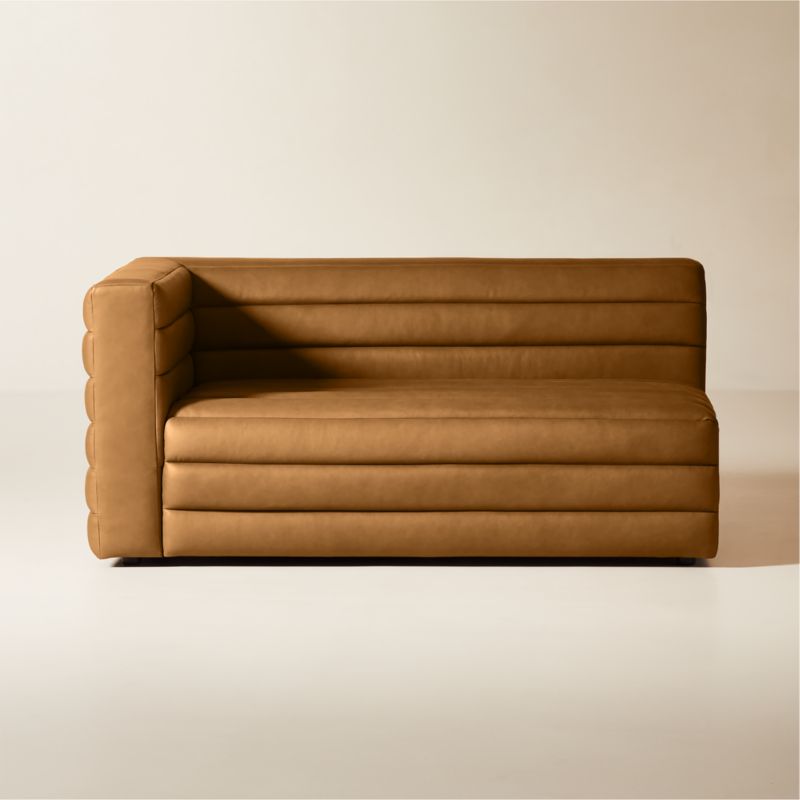 Strato Channeled Brown Leather Left-Arm Sofa - image 0 of 7