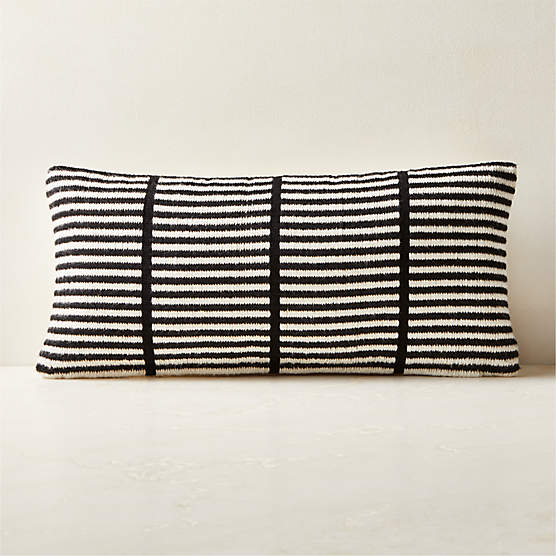 Vitali Embroidered Black and White Throw Pillow with DownAlternative