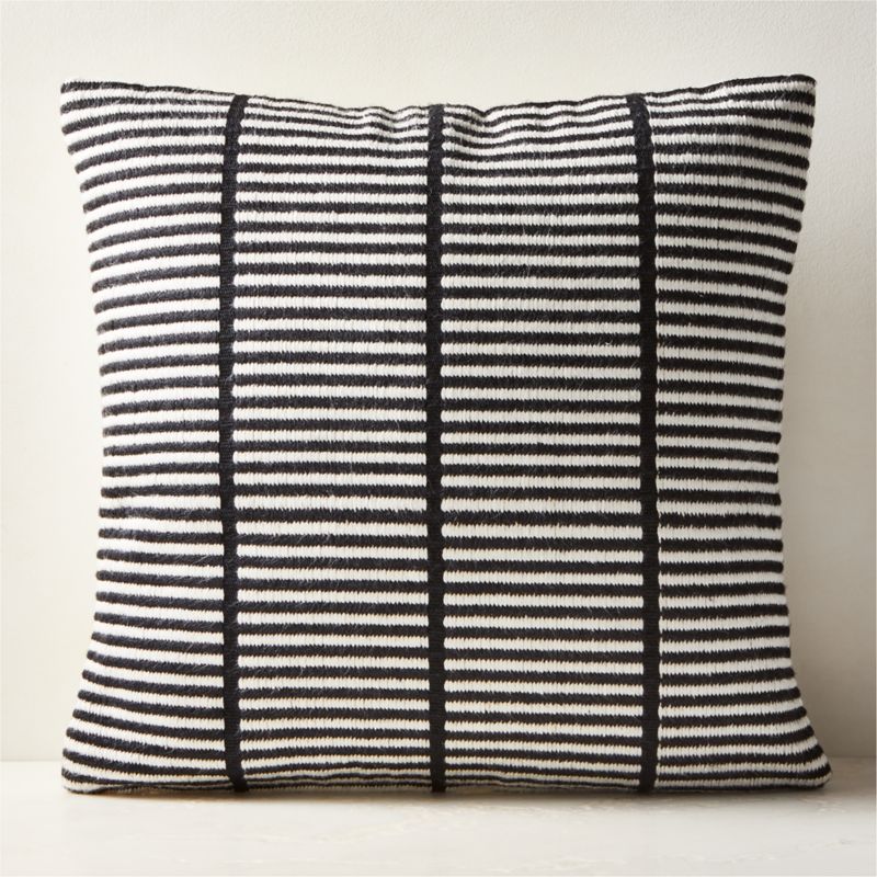 View Stria Black and White Woven Silk Throw Pillow with Down-Alternative Insert 23"x23" by Ackerman details