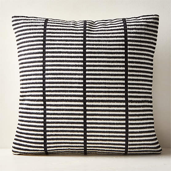 Stria Black and White Woven Silk Throw Pillow Cover 23'' by Ackerman