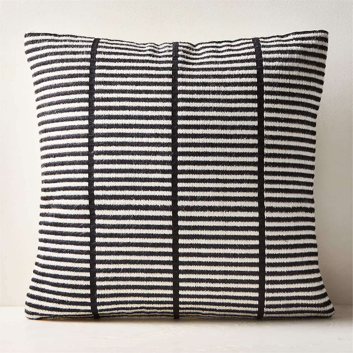 Stria Black and White Woven Silk Throw Pillow Cover 23'' by Ackerman + Reviews CB2