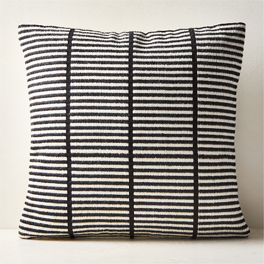 Stria Black and White Woven Silk Throw Pillow 23'' by Ackerman