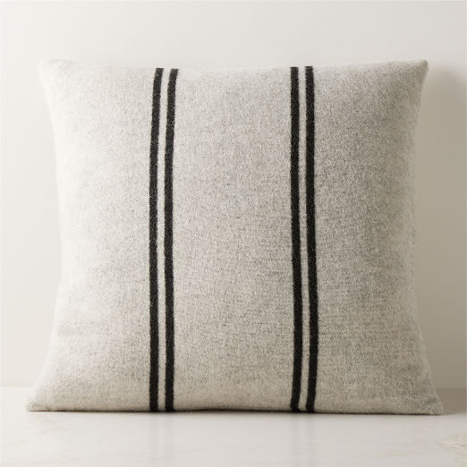 Stripes Ivory and Black Alpaca Throw Pillow with Down-Alternative Insert 23"