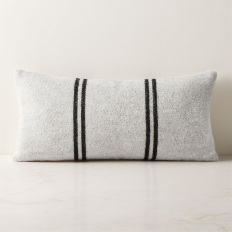 Stripes Ivory and Black Alpaca Lumbar Pillow with Down-Alternative Insert 23"x11" - image 0 of 4