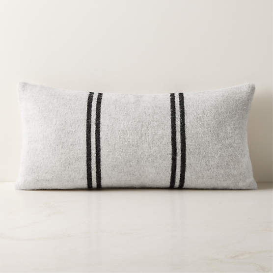 Stripes Ivory and Black Alpaca Lumbar Pillow with Feather-Down Insert 23"x11"