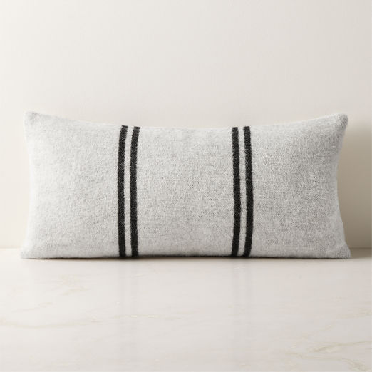 Stripes Ivory and Black Alpaca Throw Pillow 23"x11"