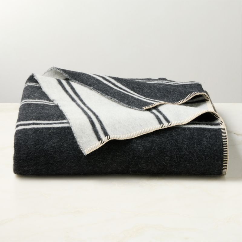 Stripes Black and Warm White Alpaca Wool Full/Queen Bed Blanket - image 1 of 3