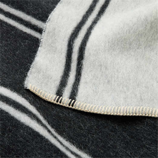 Stripes Black and Warm White Alpaca Wool Full/Queen Bed Blanket by Blacksaw