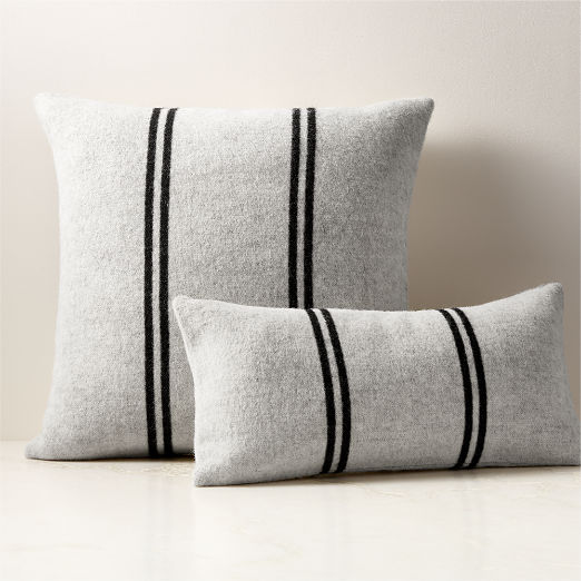 Stripes Ivory and Black Alpaca Lumbar Pillow with Down-Alternative Insert 23"x11"