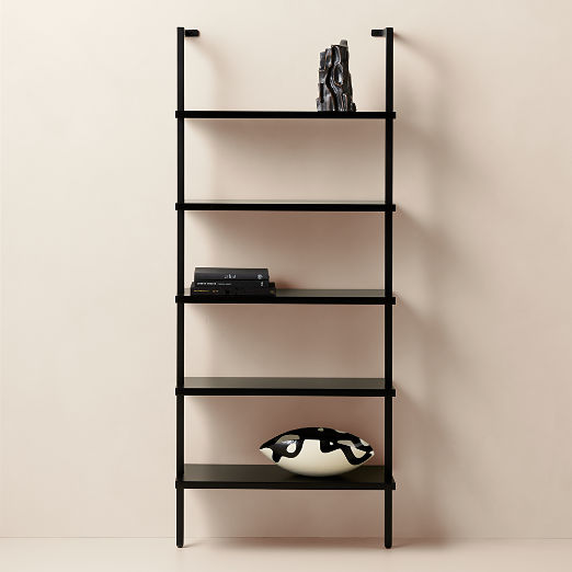 Stairway 72.5" Black Metal Wall Mount Bookcase
