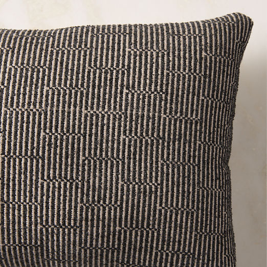 Sunbrella® Bolden Black and White Outdoor Lumbar Throw Pillow 24"x12"