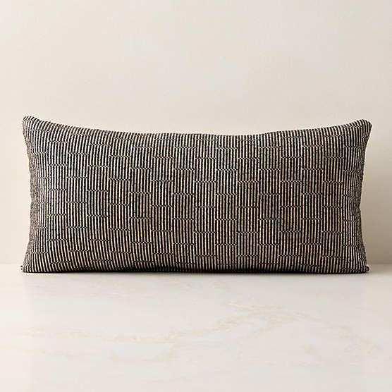 Sunbrella® Bolden Black and White Outdoor Lumbar Throw Pillow 24"x12"