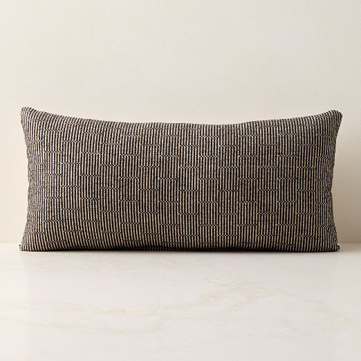 Sunbrella® Bolden Black and White Outdoor Lumbar Throw Pillow 24"x12"