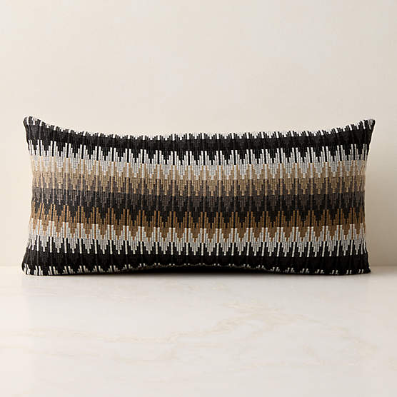 Sunbrella® Tesserre Black and Brown Outdoor Lumbar Pillow 24"x12"