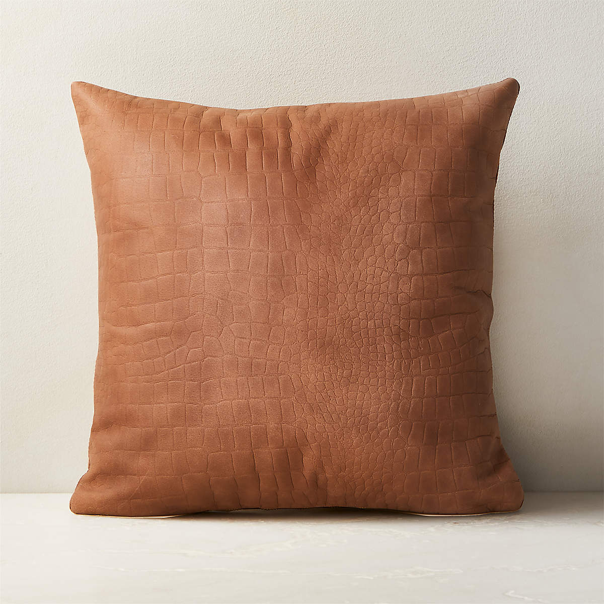 Surat Brown Embossed Leather Throw Pillow with DownAlternative Insert 18'' CB2